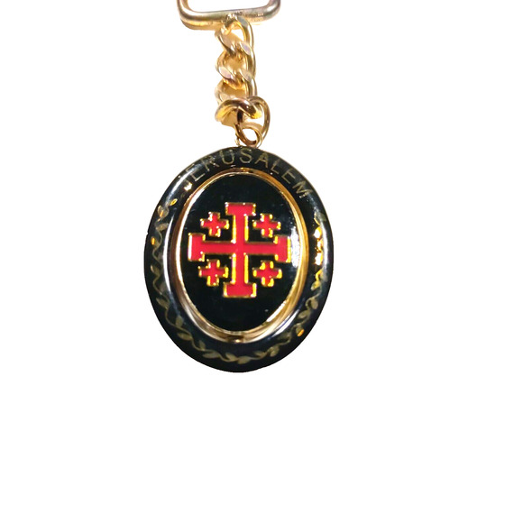 Jerusalem Spinner Length keychain Souvenir Black Red Gold Tone - Picture 5 of 5